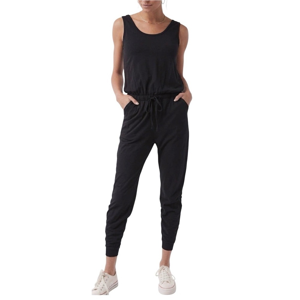 Pact Black Organic Cotton All Day Easy Boho Resort Overall Jumpsuit Size Large